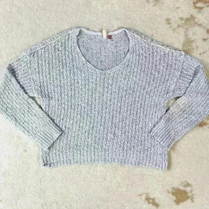 PILCRO High Low Cropped Crochet Waffle Knit Long Sleeve Sweater Women Small